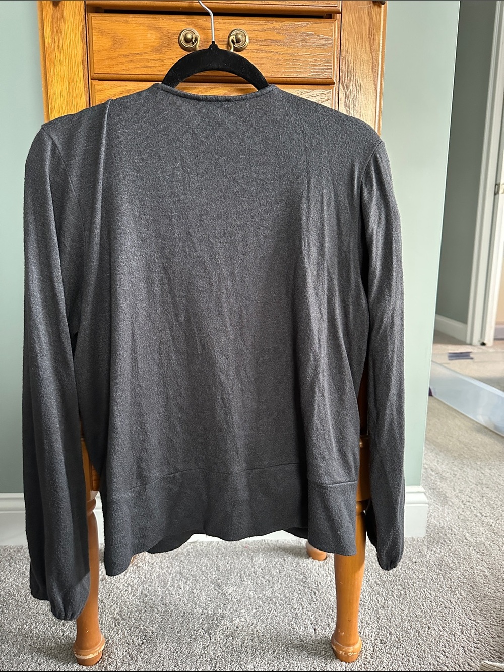 Ann Taylor Charcoal Grey Wrap-Front Long Sleeve Top - Picture 2 of 5